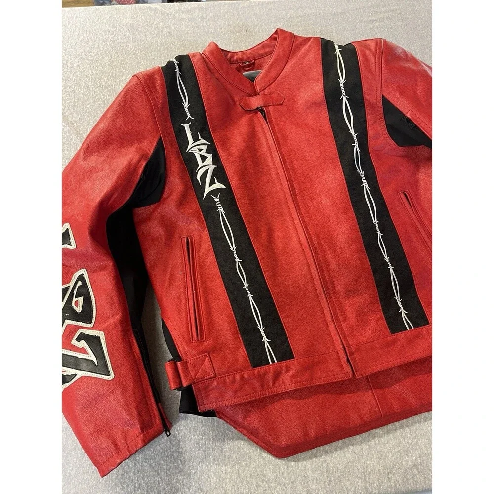 LBZ Motorcycle  Jacket Armored Red Leather Men’s XL Zip Out Lining Biker
